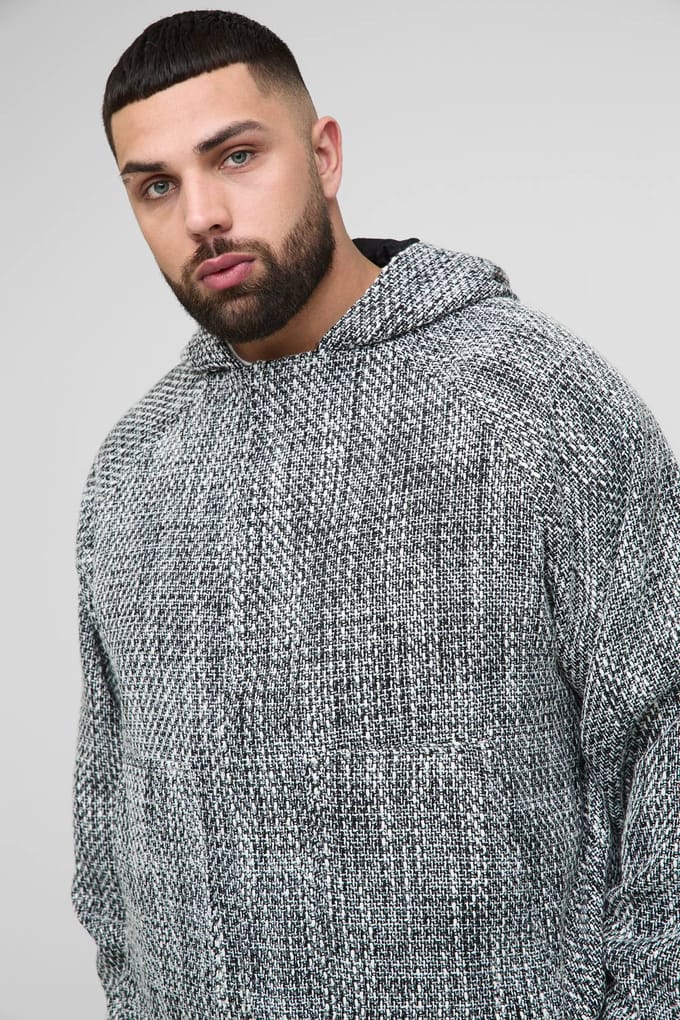 Plus Boucle Zip Up Hooded Oversized Jacket | Black | Size 2XL