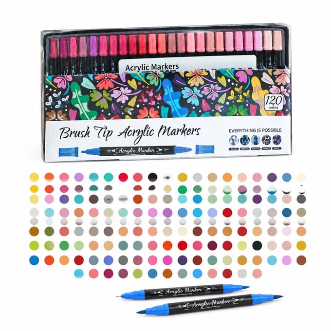 Set met 120 dubbelzijdige acrylmarkers - dubbele penseelpunten - basisverpakking