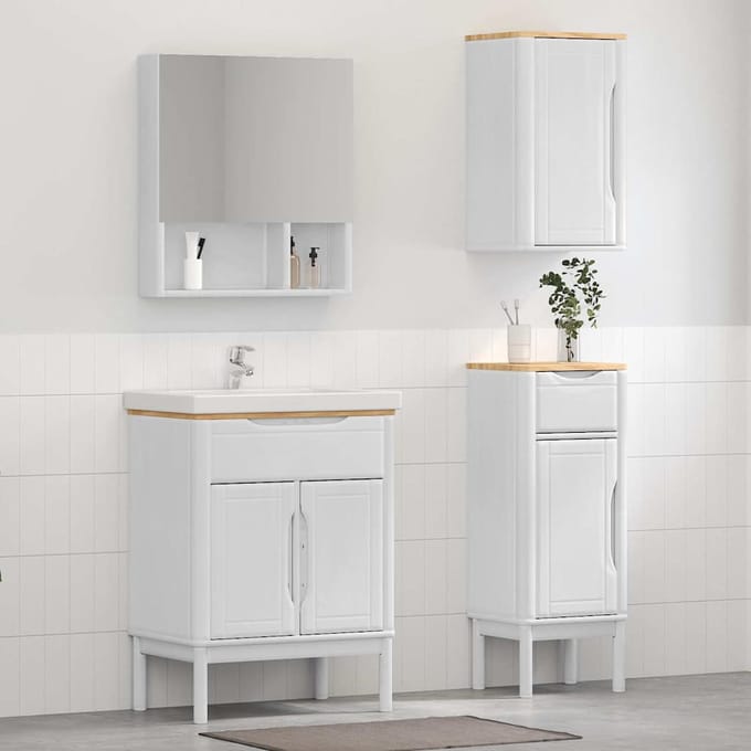 vidaXL - Badkamermeubel - Set - FLORO - 3 - st - Wit - Massief - vurenhout