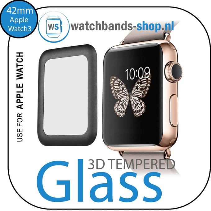 Screenprotector - Apple Watch 3 42mm - zwart rand - 3D gehard glas