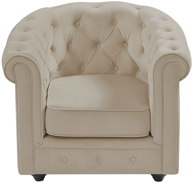 Vente-unique Fauteuil van beige velours CHESTERFIELD