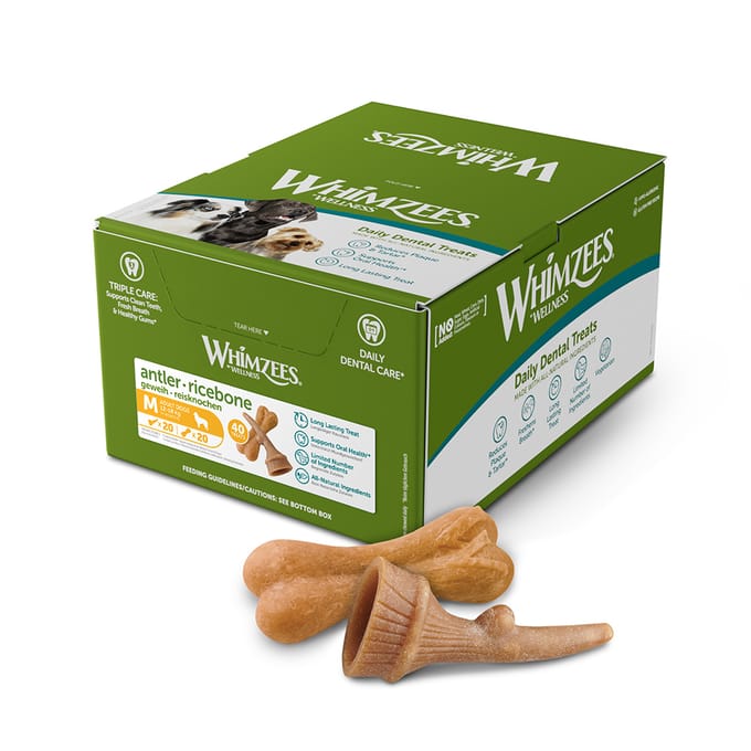40 stuks Whimzees by Wellness Gewei en Rijstbot M Hondensnacks