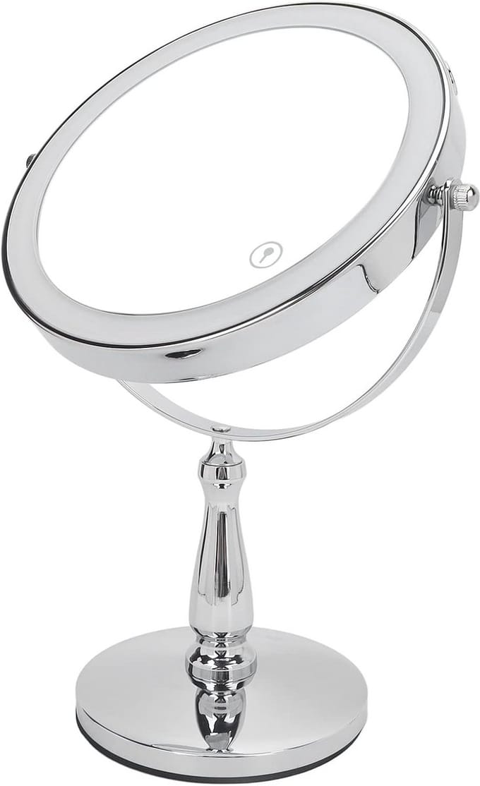 Oplaadbare Make-up Spiegel - Bureau Verlichting - Perfecte Make-up - 3 Kleuren Dimbaar - 8 Inch - Zilver