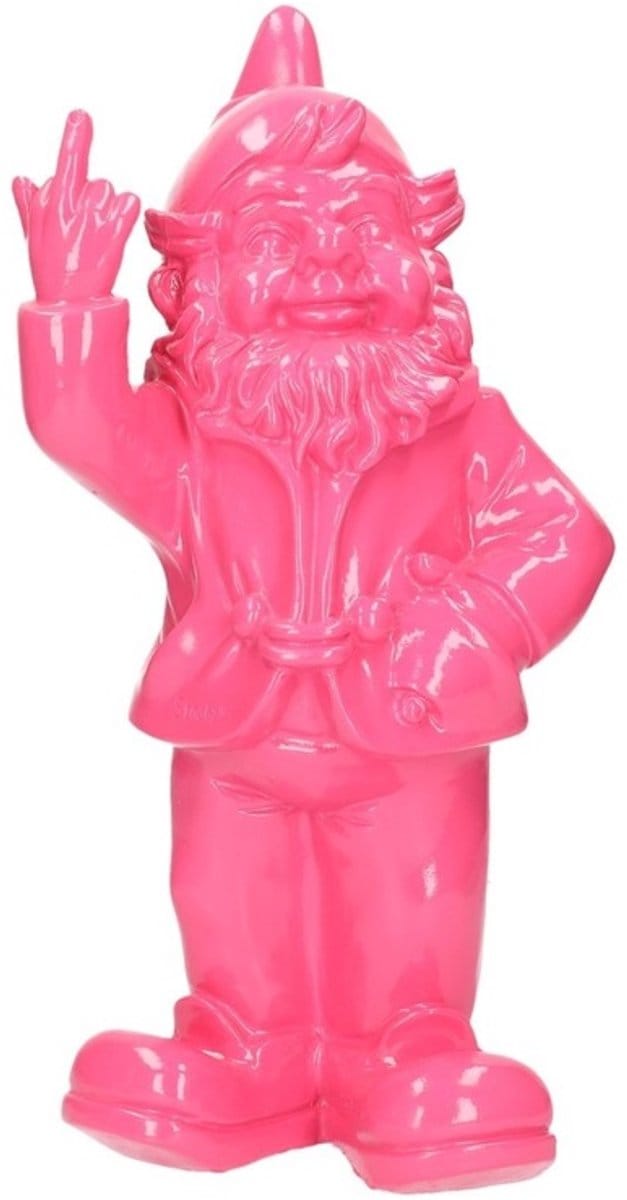 Stoobz design Tuinkabouter - roze - fuck you middelvinger - 30 cm