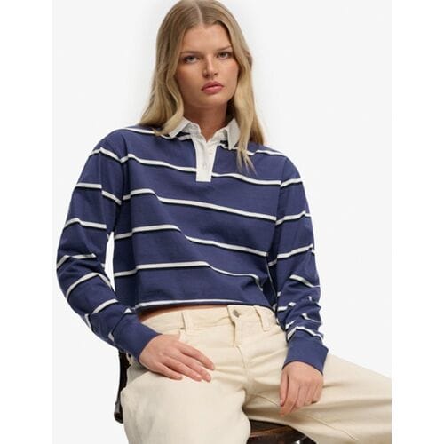 Superdry Athletic Essentials Gestreept Rugby Shirt Blauw Grootte: 44