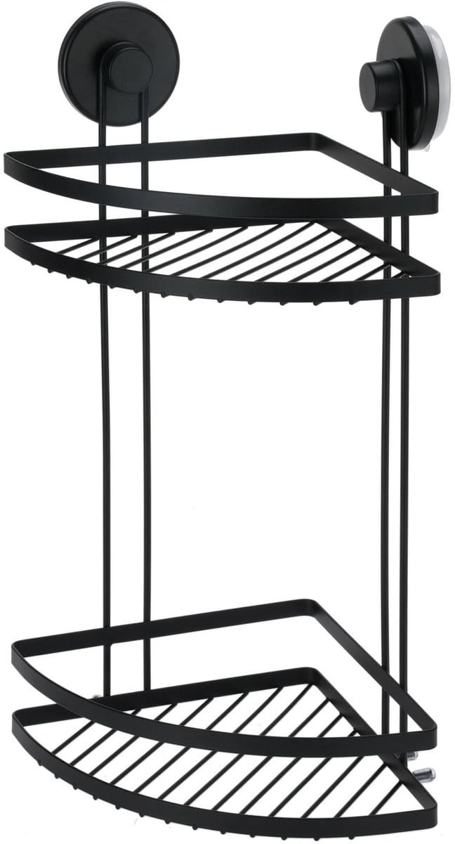Bathroom Solutions Badkamer doucherek organiser - zwart - metaal - zuignappen - 25 x 18 x 37 cm