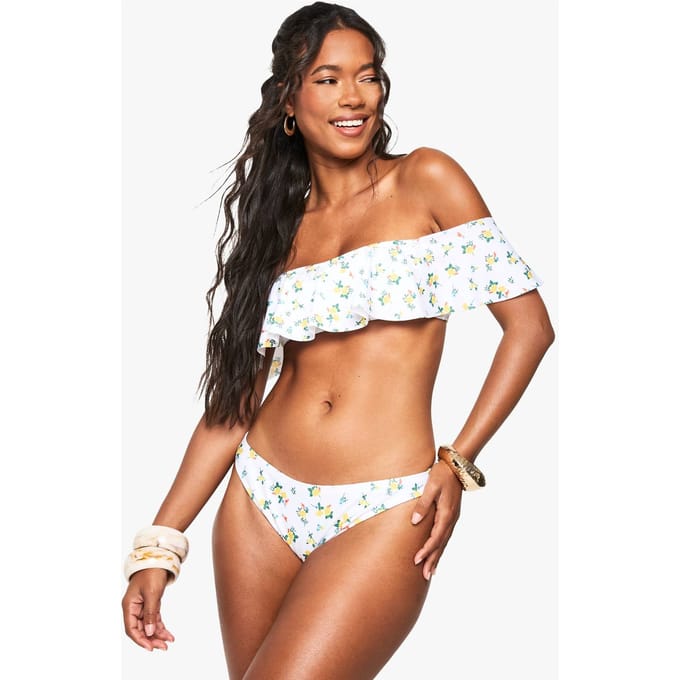 boohoo Dames Bloemige ruches Bardot bikini-top | White | Maat: 14
