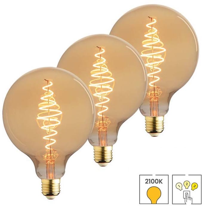 Lybardo - E27 LED Lamp - 3-pack - 3 staps Dimbaar - 3.5W - 2100K Extra Warmwit Licht