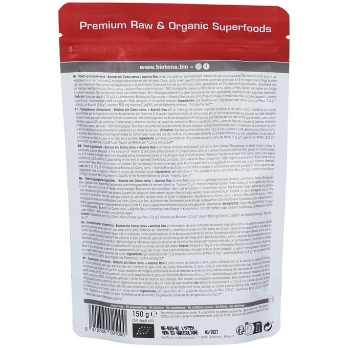 Biotona Camu Camu Acerola Raw bio 150 gram