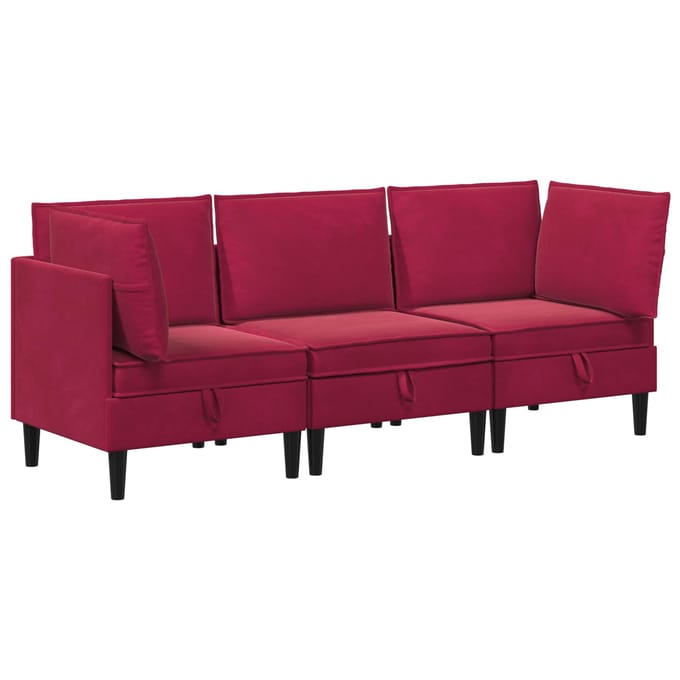 vidaXL - Woonkamer - Meubelset - 3 - st - Wijnrood - Fluweel