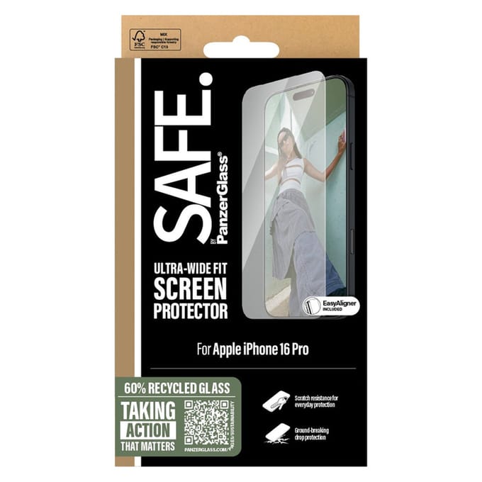 PanzerGlass Screenprotector geschikt voor Apple iPhone 16 Pro Glazen | PanzerGlass SAFE Screenprotector - Case Friendly