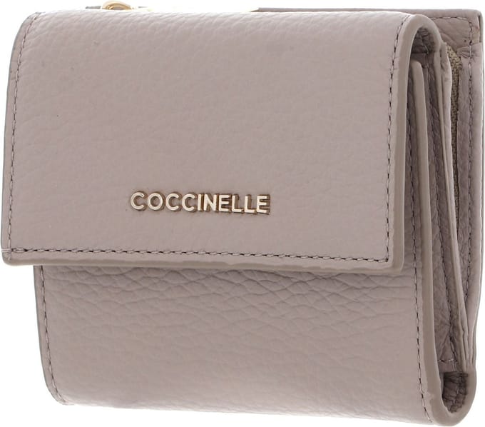 COCCINELLE Leren Portemonnee Metallic Soft Wallet Grained Leather Powder Pink Beige