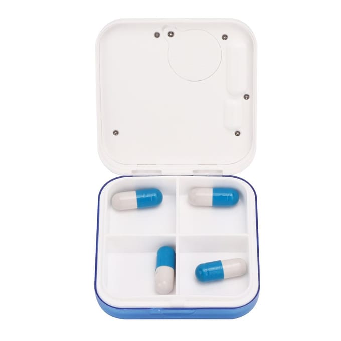 4 Compartimenten Digitale Intelligente Pillendoosje Patiënt op Leeftijd Timing Wekker Medicijndoos Blauw white
