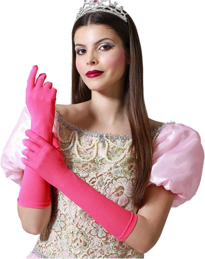 Verkleed party handschoenen voor dames - polyester - fuchsia - one size - lang model