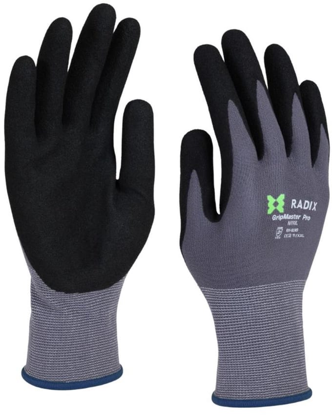 Radix GripMaster Pro - Werkhandschoenen - Nitril Micro Foam Sandy - Black/Grey - M11 / XXL