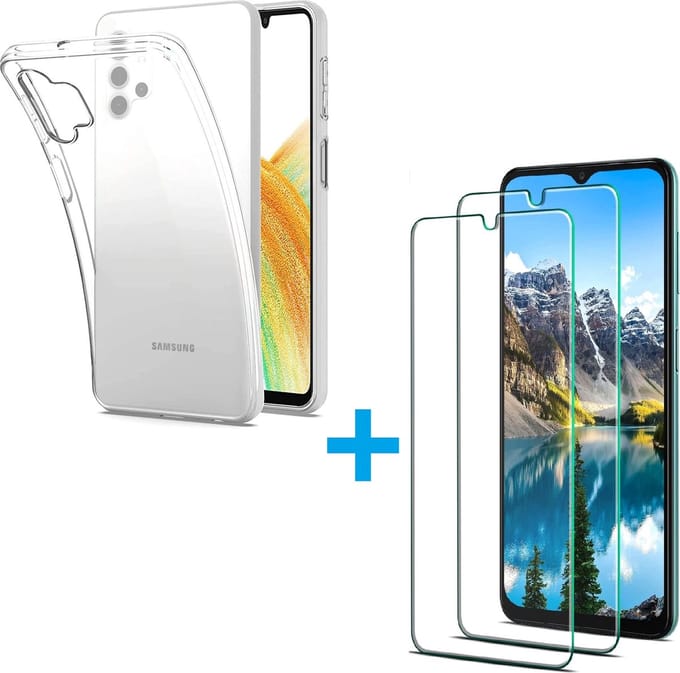 Silicone hoesje transparant met 2 Pack Tempered glas Screen Protector Geschikt voor: Samsung Galaxy A33 5G A336