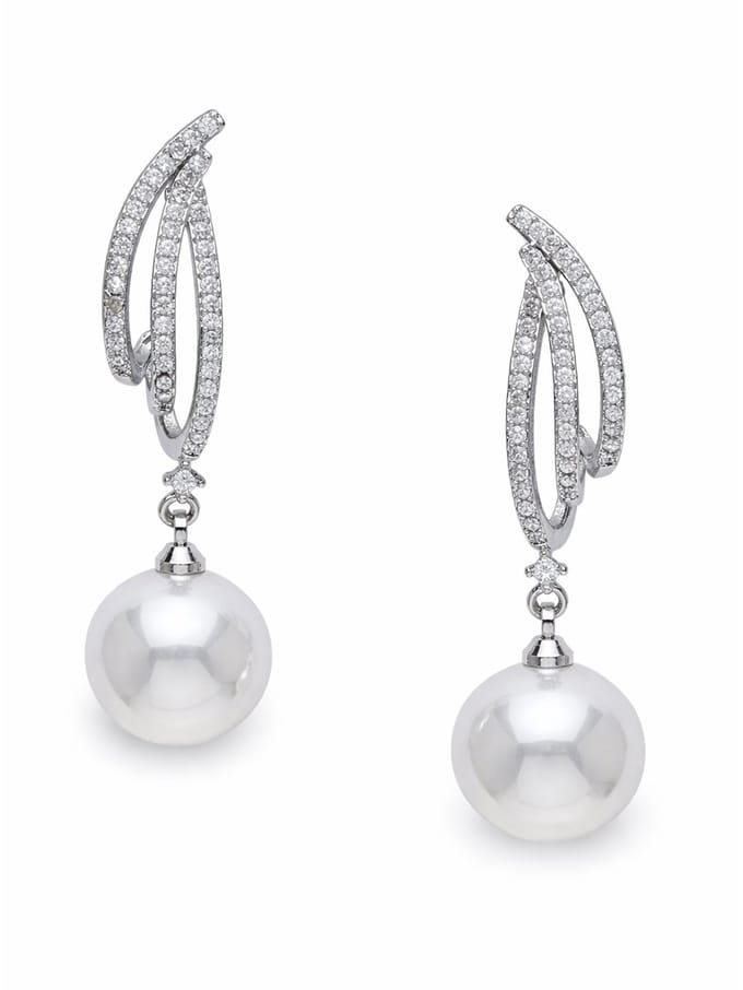 AVANT-GARDE PARIS Oorbellen - Dangle - Elegante - Rhodium Plated - 3.5 cm - Curved Pavé-set