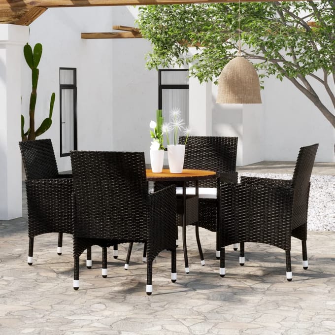 vidaXL - 5-delige - Tuinset - poly - rattan - zwart
