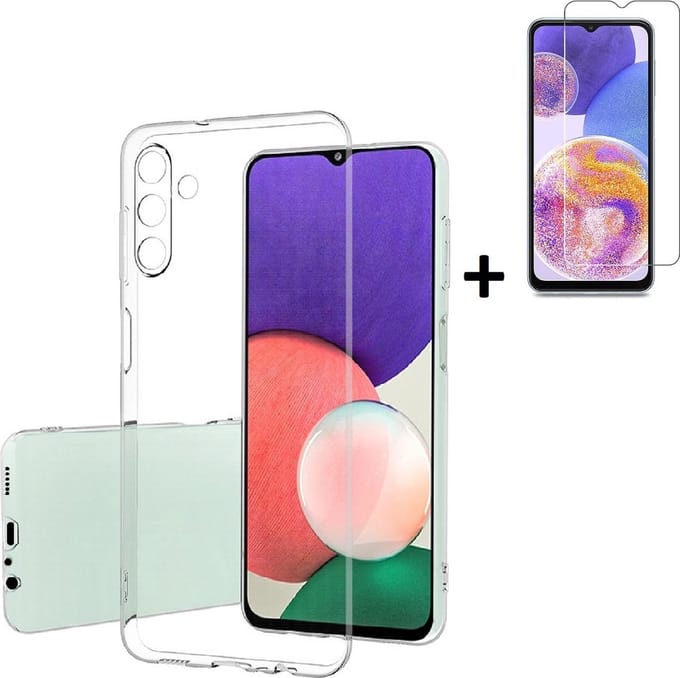 Geschikt voor Samsung Galaxy A15 Hoesje - Siliconen - A15 Screenprotector - Hoesje Transparant Case + Screenprotector