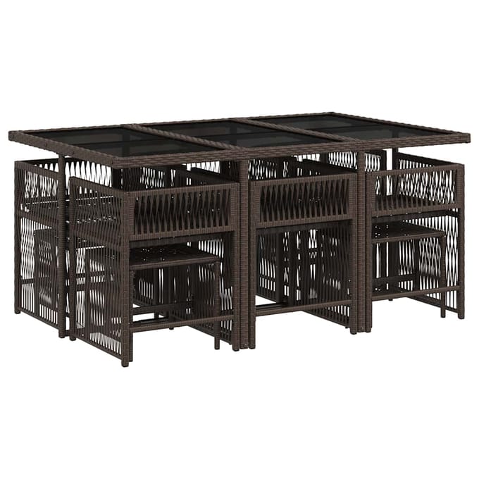 vidaXL - 11-delige - Tuinset - met - kussens - poly - rattan - bruin