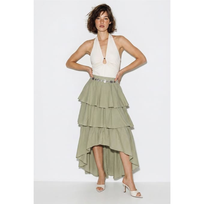 Hoog-Waisted Katoenen Poplin Midi-Rok