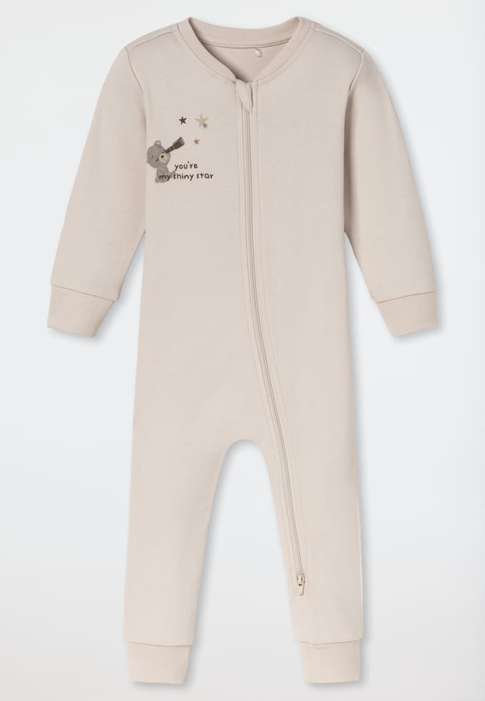 Lang rompertje met teddybeer, beige gemêleerd - Baby 92/98