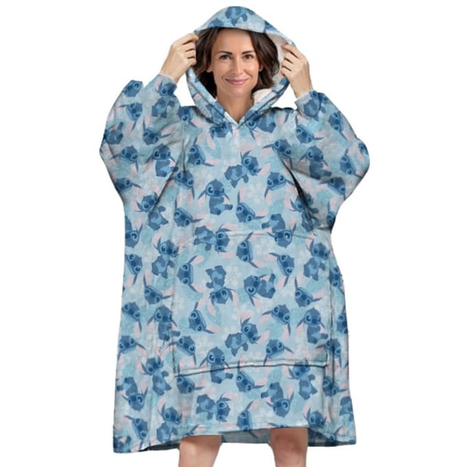 Disney Lilo & Stitch Hoodie Fleece Deken, Blue Flower - Volwassen (One Size) - Polyester