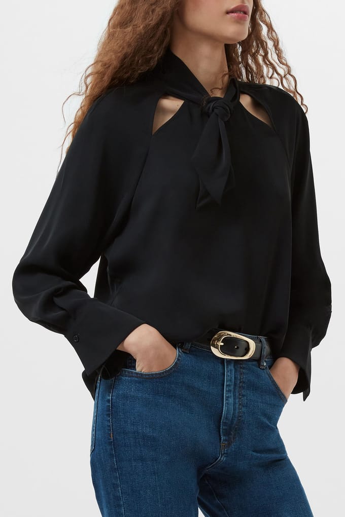 French Connection Carmen Crepe Tie Blouse Blackout Größe: S | Blusen Outlet | Damen | Schwarz