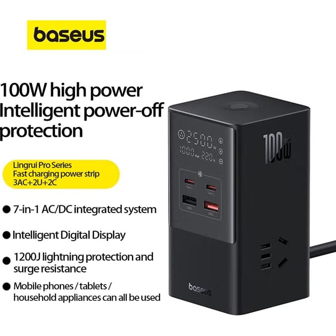 Baseus verticale digitale socket 100W snellaadstation/intelligente lader/multifunctionele lader/stekkerdoos/bureaublad socket zwart