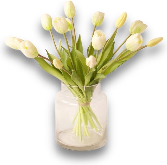 Winq - Kunsttulpen In Wit -15 tulpen-kunstbloemen-ex vaas