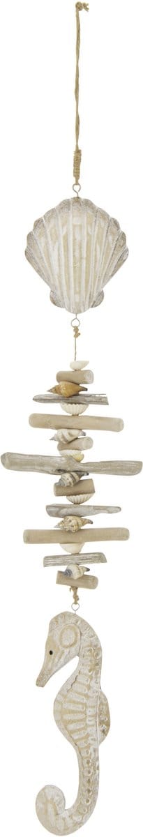 J-Line hanger Schelp + Zeepaard Witgewassen - hout/touw - naturel - 2 stuks