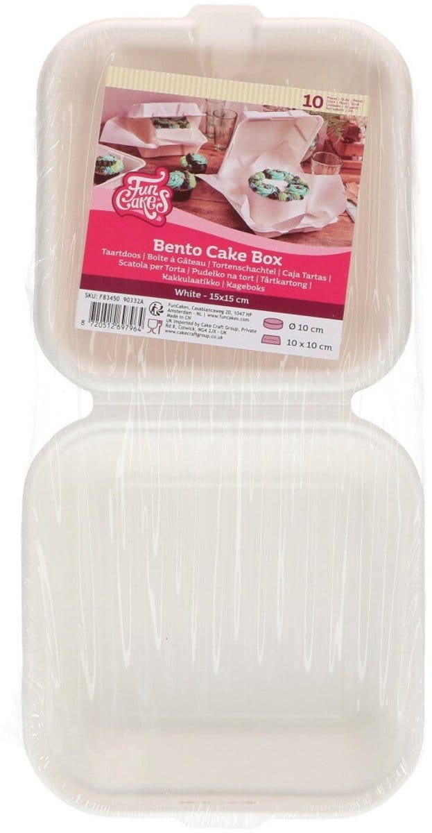 FunCakes Taartdoos Bento - Vierkant - Wit - 15x15 cm - 10 Stuks