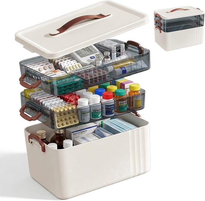 Medicijnbox - wit - kunststof - 20x12x7 cm - met 3 vakken