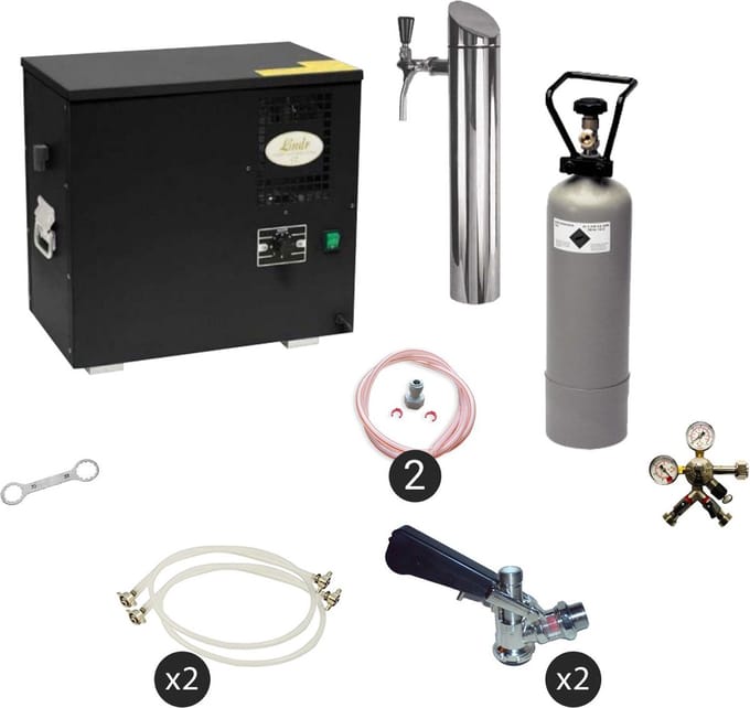 Complete Set - Biertap - AS-40, 2-kraans - Waterbadkoeler - Thuistap - Bierkoeler - met Fustkoppeling Type A, Type D