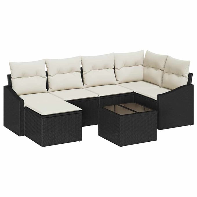 vidaXL Bankstel 7 st Zwart poly rattan