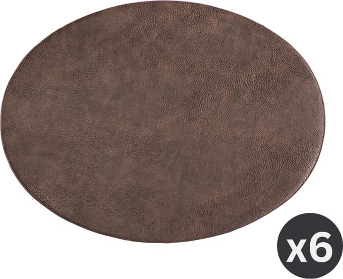 Placemat TROJA - SET/6 - ovaal - kunstleer - 33x45 cm, coffee