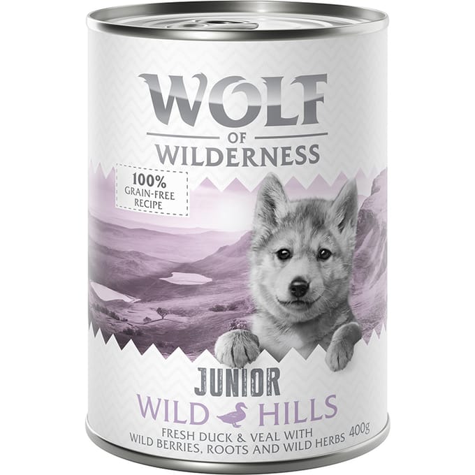 6x400g Little Wild Hills Junior Eend & Kalf Wolf of Wilderness Hondenvoer