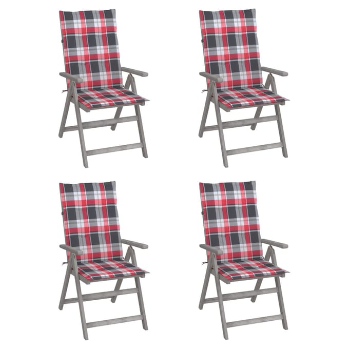 vidaXL - Tuinstoelen - 4 - st - verstelbaar - met - kussens - massief - acaciahout