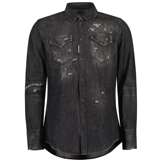 Dsquared2 Classic Western Worn Denim Black Shirt