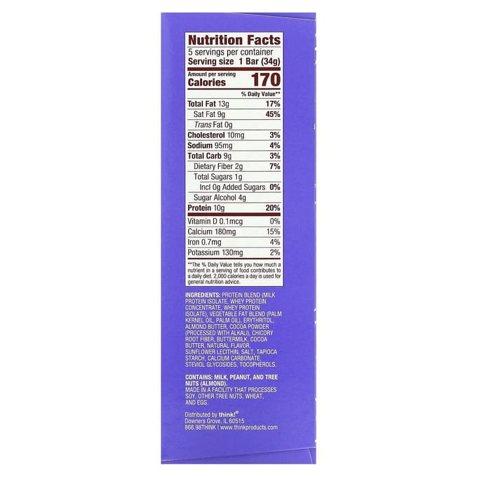 Denken!, Keto Proteïne Reep, Chocolade Mousse Taart, 5 repen, 34 g (1,2 oz) elk