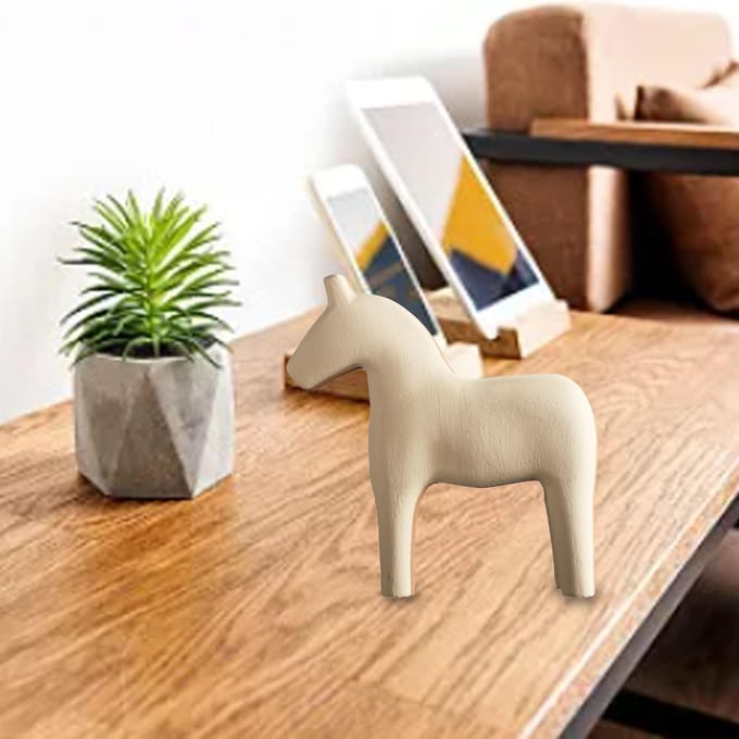 Figurine de Cheval en Bois Pin Solide Peint à la Main Statue de Cheval Simple Couleur Pure pour Bureau Familial L kaki