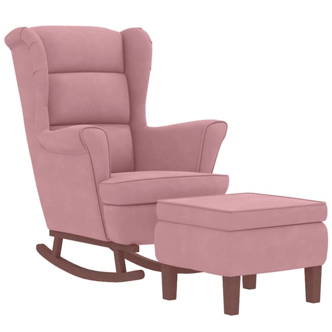 vidaXL - Schommelstoel - met - oorleuning - roze - fluweel - massief - hout