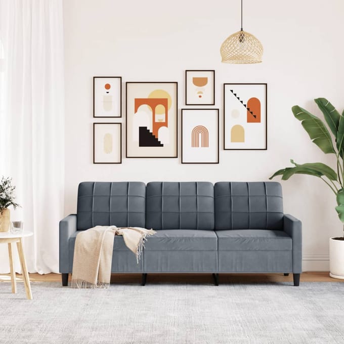 Vidaxl Bank 3-zits, Donkergrijs, 180 Cm, Bekleed met Fluweel