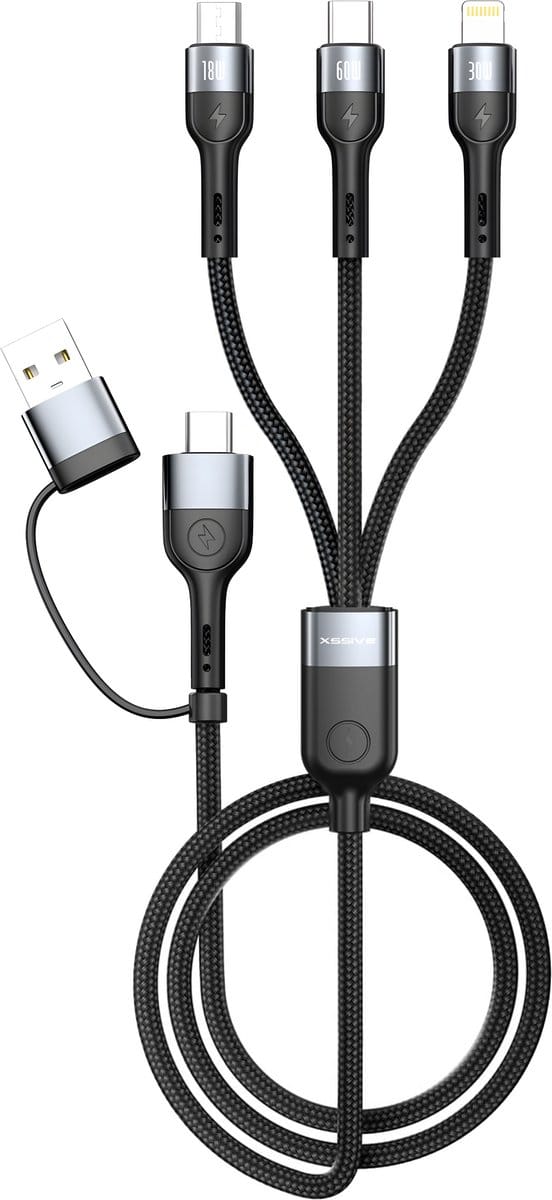 Xssive Multi Oplaadkabel - 60W Snellader - USB & USB-C naar Lightning, USB C, Micro USB Kabel - 1 Meter - Oplader met verschillende stekkers