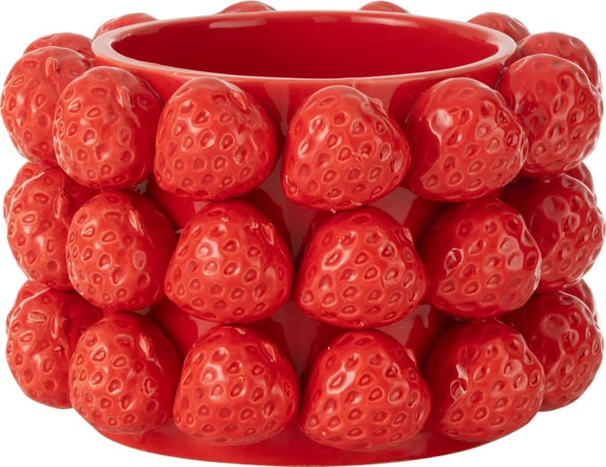 J-Line Bloempot Aardbeien Keramiek Rood Medium