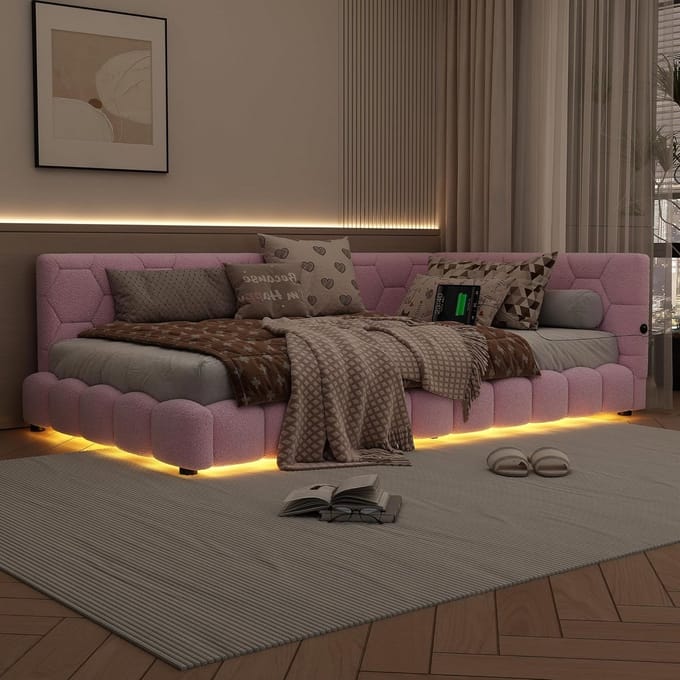 Comfortabele Dagbed Slaapbank 90x200 cm met Lattenbodem en USB-C Poort