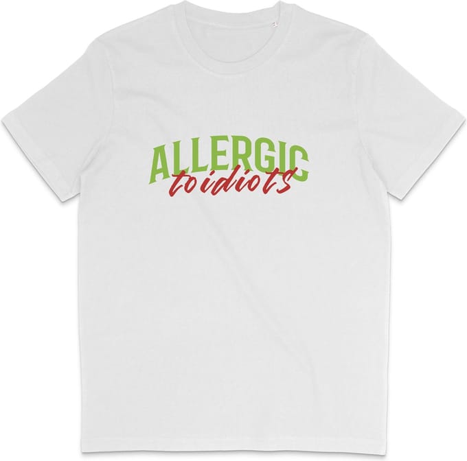 T Shirt Heren Dames - Grappige Tekst: Allergisch voor Idioten - Wit - M