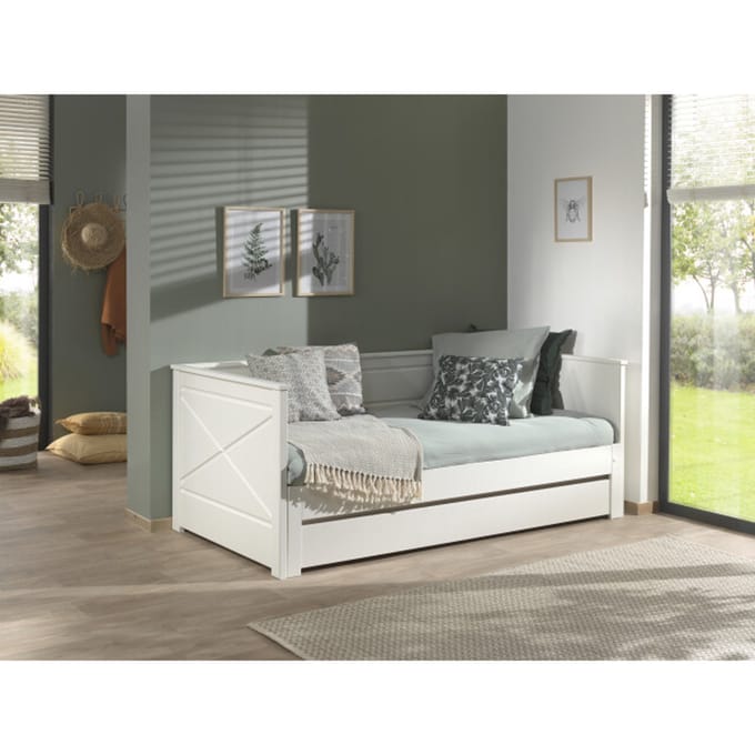 LUCEVI - Pino 93 Uitschuif Kajuitbed + Lattenbodem - Wit - 90/180x200 cm