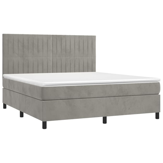 vidaXL - Boxspring - met - matras - en - LED - fluweel - lichtgrijs - 160x200 - cm