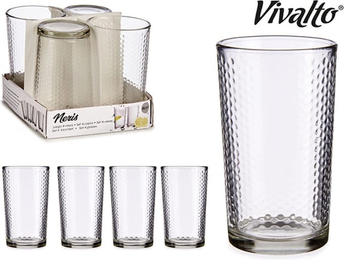 Voordeelset Glazenset Points Transparant 4 stuks 22cl + glazen karaf 1.2 liter met afsluiting